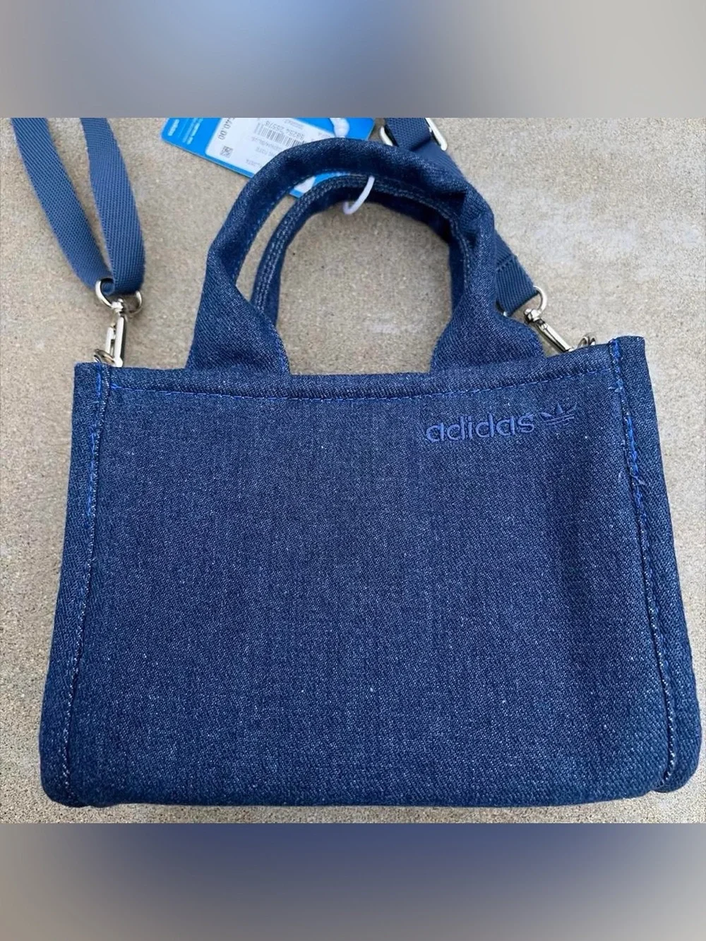 NWT adidas Denim Micro Mini Crossbody Tote Bag Medium Blue Denim KL3574
